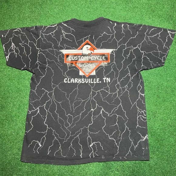 Vintage 3D Emblem Biker Girl All Over Print Lightening Tshirt - Picture 5 of 5